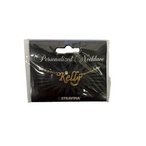 KELLY Name Goldtone Rhinestone 14.5" w 4.5" Multi Ring Ext Necklace